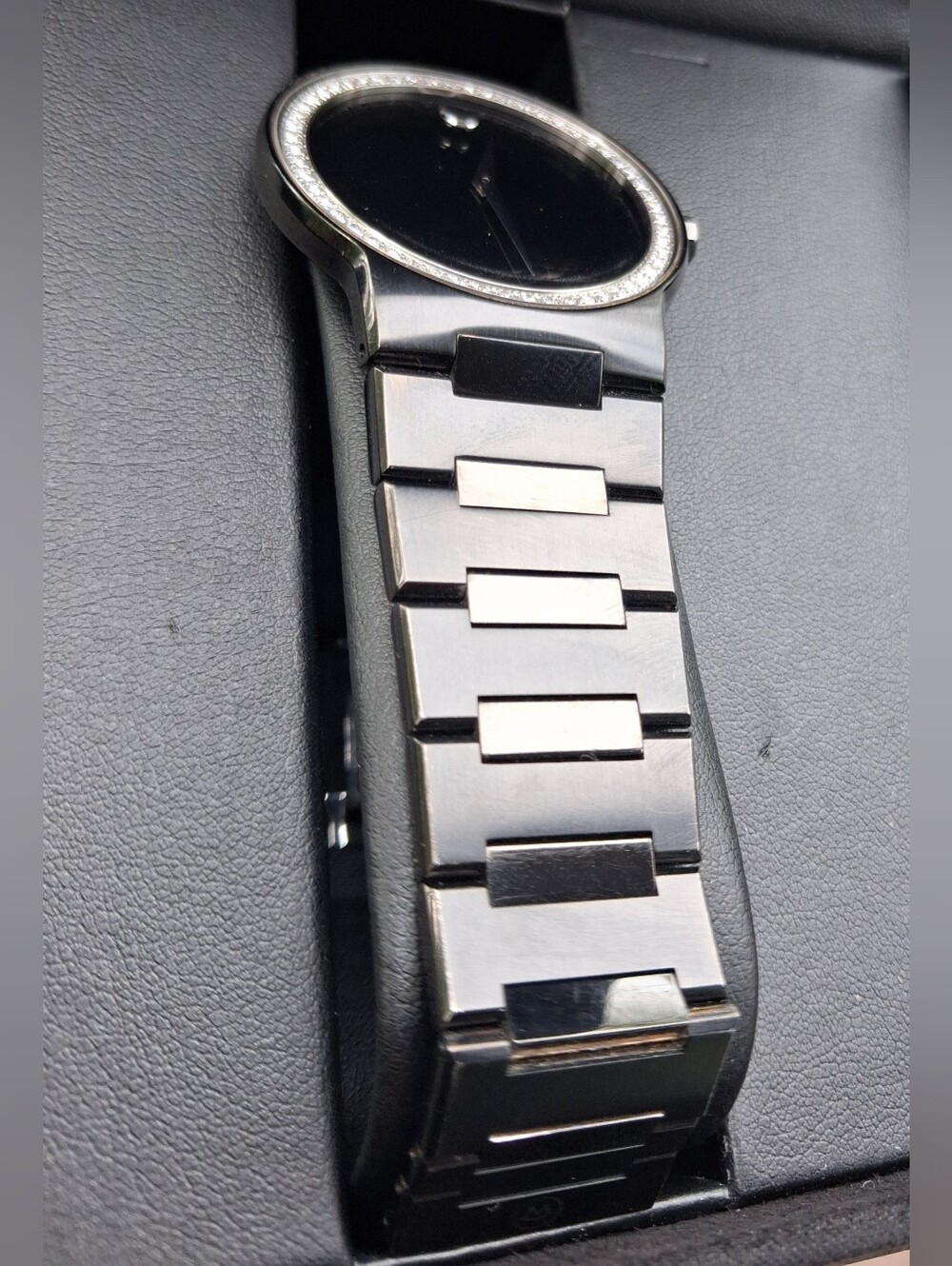 Movado Black and Silver Museum Dial Watch with DIAMOND Bezel - Picture 3 of 16